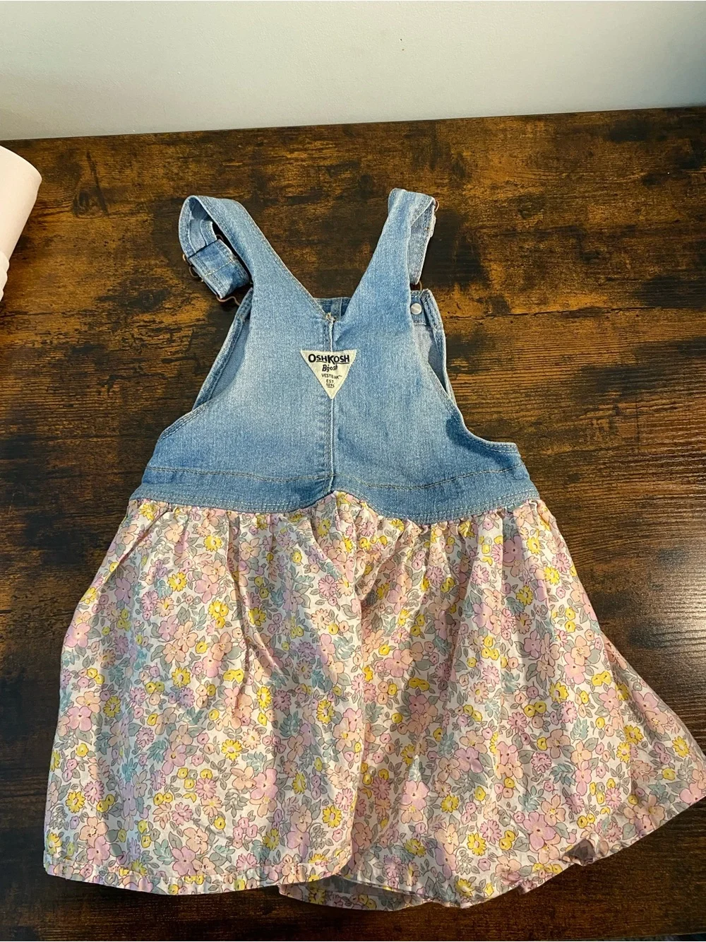 OshKosh B'gosh Light Blue Denim Floral Overall Dress - Pink & Yellow
